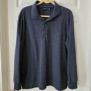 Nautica Heathered Blue Cotton Blend Knit Collar Shirt Size XL